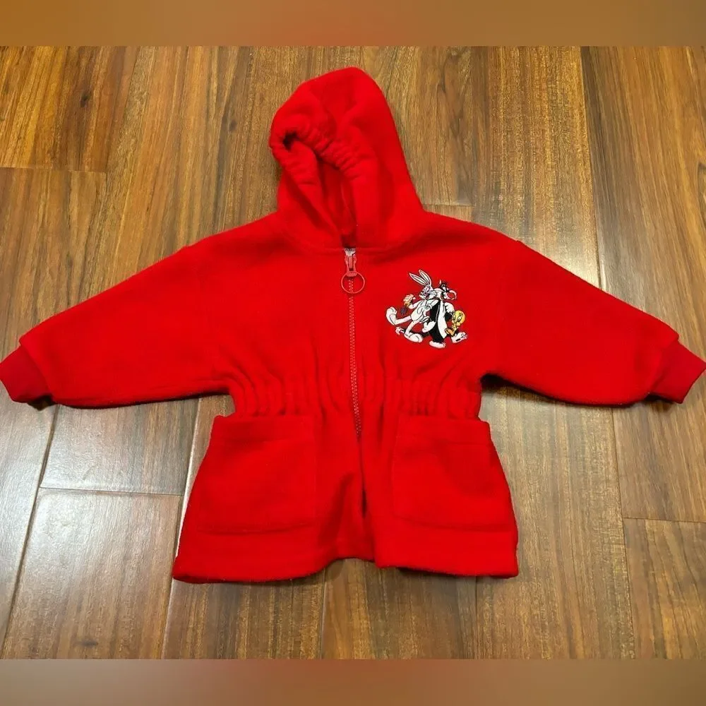 Looney Tunes Vintage 1996 Warner Bros Studio red fleece zip hooded jacket